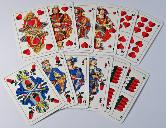 Doppelkopf Kartenspiel DDR, Altenburger Spielkarten, deutsches Blatt, Walter Krauss Design, Einzelstück, 1960er Jahre