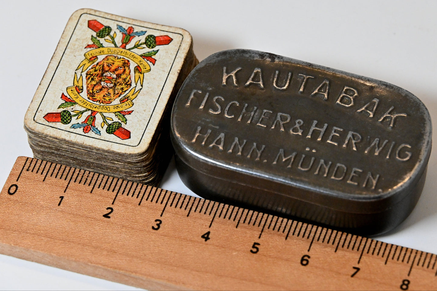Miniature Skat Deck, B. Dondorf Frankfurt, German Pattern, Finest Double-Headed Cards, in Tin Box, One-of-a-Kind, 1930s