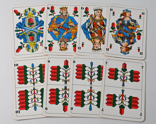 Skatspiel DDR – Altenburger Spielkarten, deutsches Blatt, Goldschnitt, Leder Etui, Einzelstück – 1970er Jahre