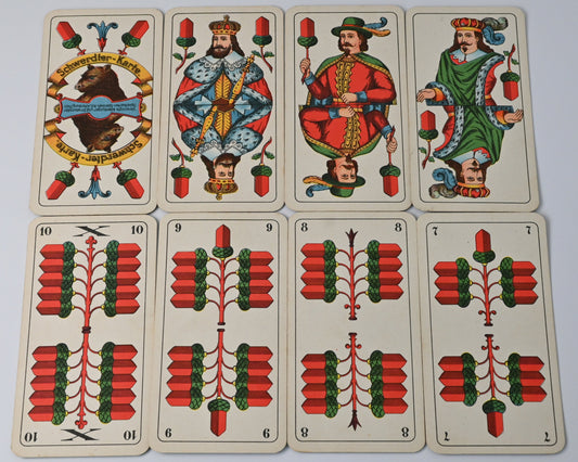Skatspiel – Altenburger Spielkarten, Skat Nr. 30, Schwerter Karte, sächsisches Doppelbild, deutsches Blatt, Einzelstück – 1940er Jahre