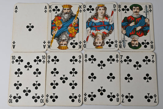 Skatspiel, B Dondorf Frankfurt, Skat Karten Nr 116, französisches Bild mit Goldecken, Einzelstück, 1930er Jahre