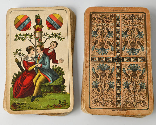 Skatspiel – Vereinigte Stralsunder Spielkarten-Fabriken, Superfeine Schwerdter Karte, sächsisches Bild, Einzelstück – um 1900