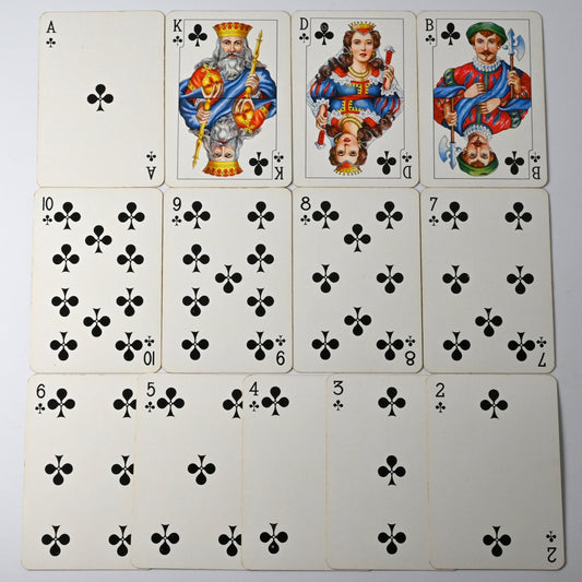 Kartenspiel, Ferdinand Piatnik, sehr feine Spielkarten Nr 232, Rommé Bridge Poker Whist, in Holzbox mit Kerbschnitt, 1950er Jahre