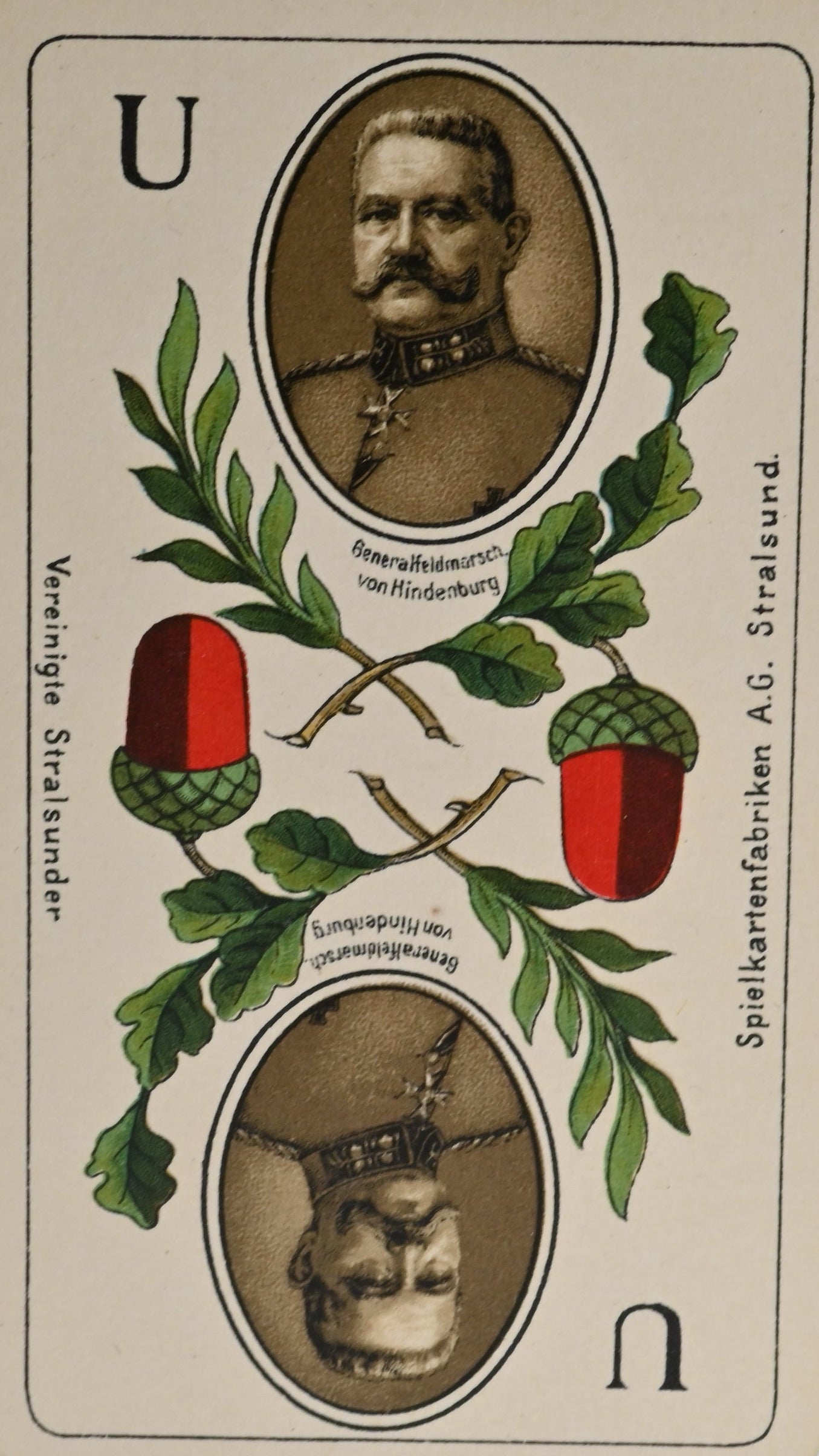 Deutsche Einheitskarte – Historisches Skatspiel mit deutschem Blatt, Vereinigte Stralsunder Spielkartenfabriken, Einzelstück, 1910er Jahre