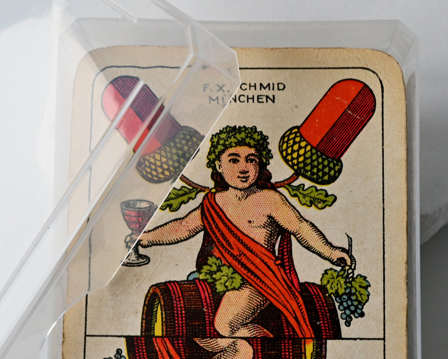 Skat deck by F.X. Schmid Munich, Prussian double-ended pattern, German-suited cards, IREKS advertising back, tax stamp No. 51 – 1920s