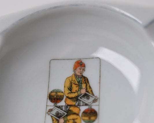 Keramik Aschenbecher mit Skatmotiv, VEB Ilmenau DDR, preußisches Doppelbild, Einzelstück, 1950er Jahre