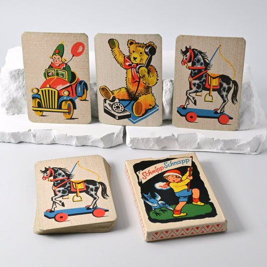Quartett Kartenspiel, Schnipp Schnapp – Vintage Kinderkartenspiel, antikes Spielzeug, vollständiges Set – 1940er Jahre