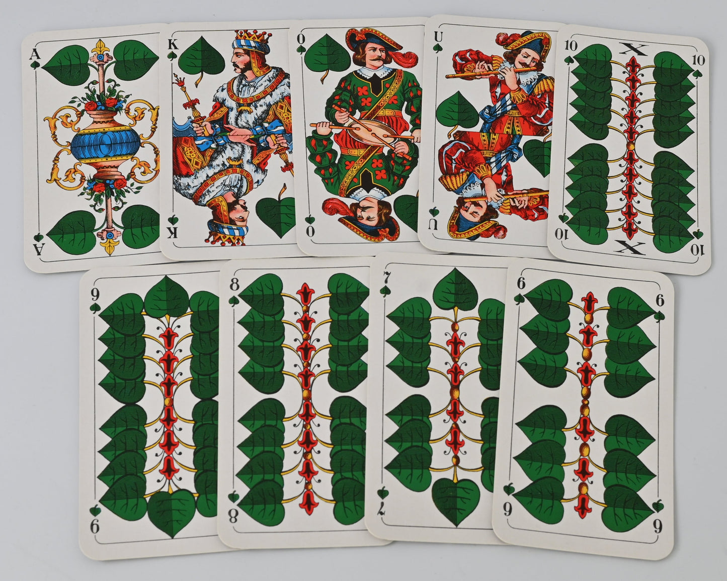 Tarock Kartenspiel, Altenburger Spielkarten, bayerisches Doppelbild, deutsches Blatt, für Tarock und Schafkopf, Einzelstück, 1950er Jahre