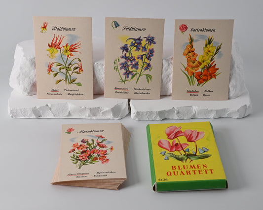 Blumenquartett – Schwager & Steinlein, Vintage Quartettspiel, vollständig, Originalschachtel, Einzelstück – 1950er Jahre