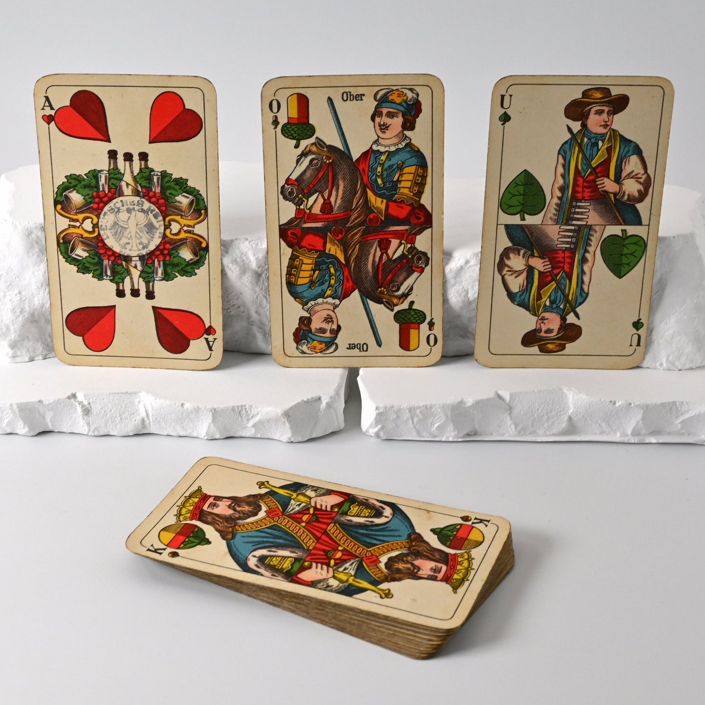 Schnapskarten – Schnapsen, 66, Mariage, Altenburger Spielkarten, Württembergisches Doppelbild, Deutsches Blatt, 20 Blatt, Einzelstück – 1920er Jahre