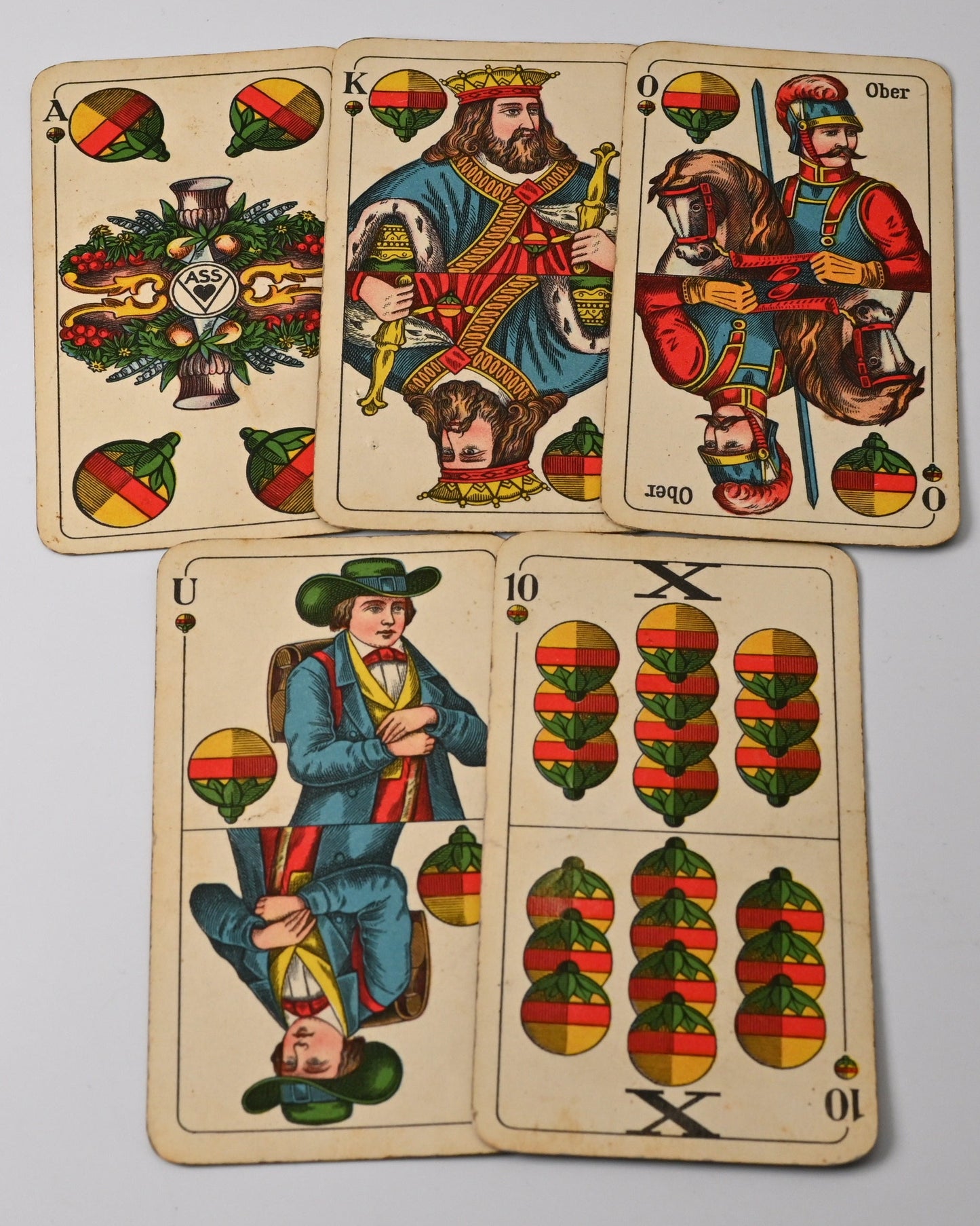 Schnapskarten – Schnapsen, 66, Mariage, Altenburger Spielkarten, Württembergisches Doppelbild, Deutsches Blatt, 20 Blatt, Einzelstück – 1920er Jahre
