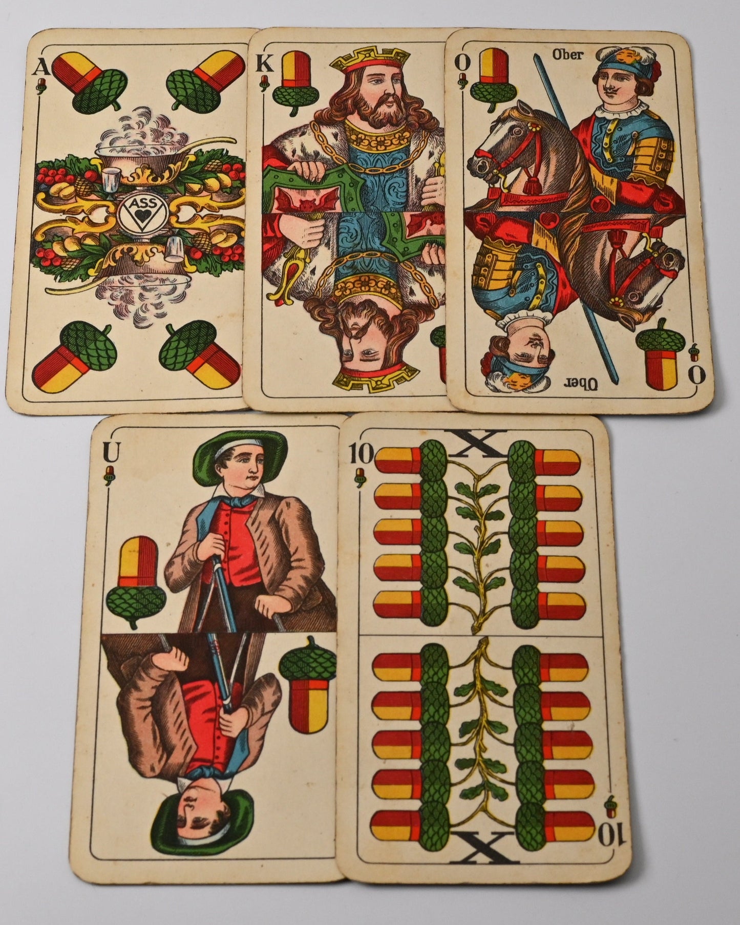Schnapskarten – Schnapsen, 66, Mariage, Altenburger Spielkarten, Württembergisches Doppelbild, Deutsches Blatt, 20 Blatt, Einzelstück – 1920er Jahre