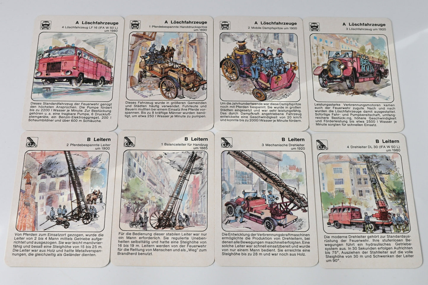 Quartettspiel – Feuerwehr-Quartett, Altenburger Spielkarten DDR, Feuerwehr-Technik, Einzelstück – 1980er Jahre