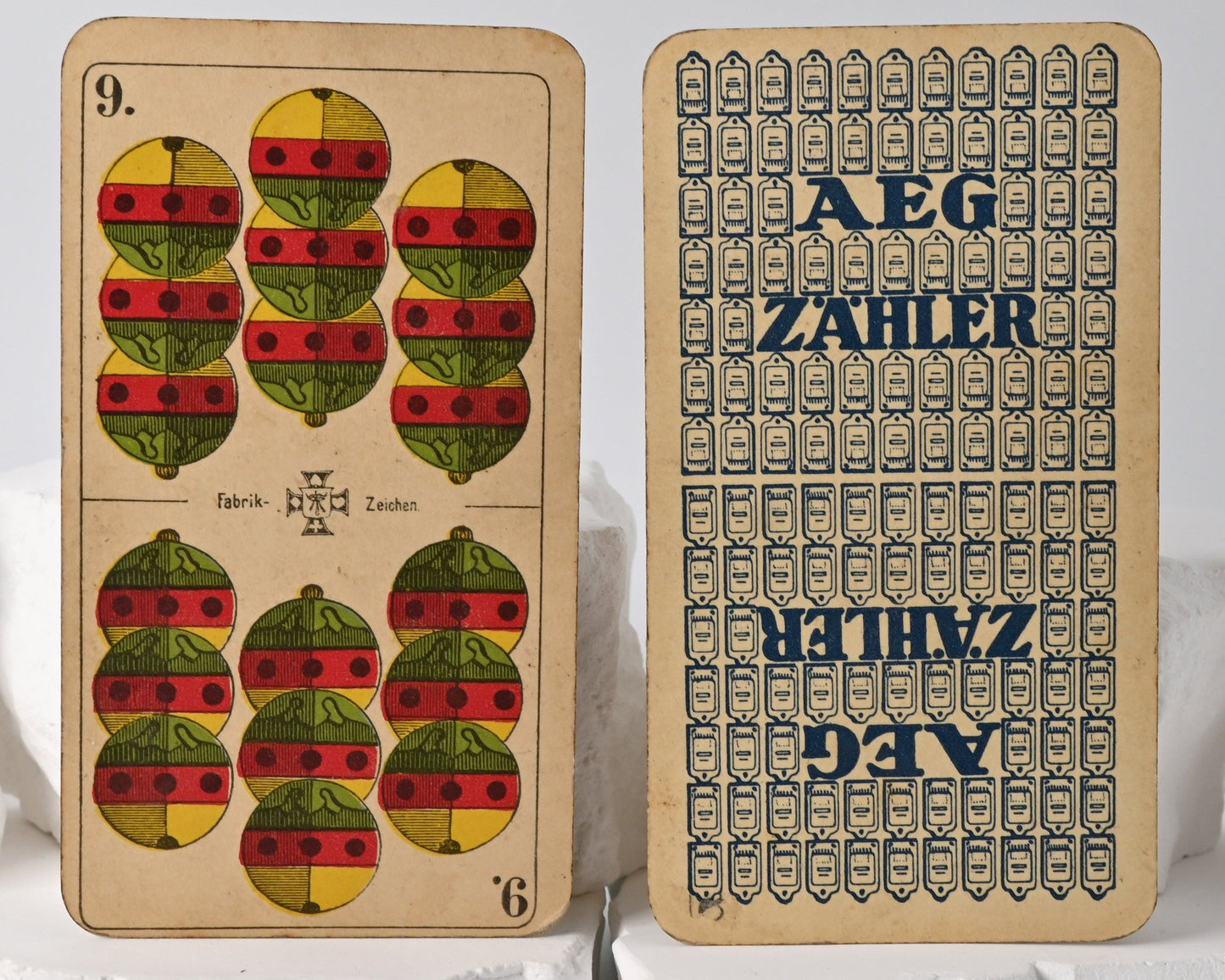 Skatspiel, Altenburger Spielkarten, bayerisches Doppelbild, AEG Reklame, deutsches Blatt, Einzelstück, 1930er Jahre