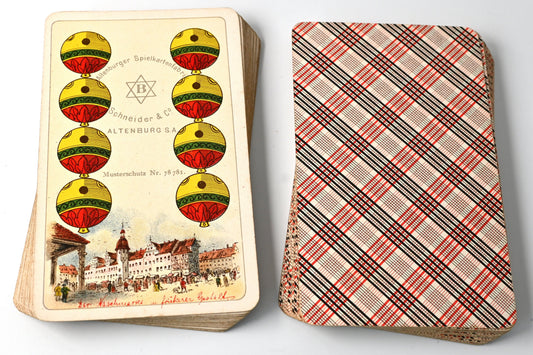 Altenburger Skatspiel 1897 – Leipziger Skat-Karte mit Goldecken, deutsches Blatt, Carl Schneider & Co., 32 Blatt, Einzelstück – 1890er Jahre