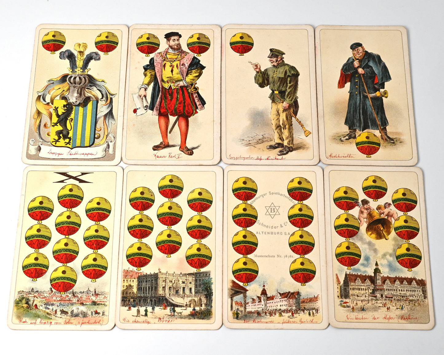 Altenburg Skat Deck 1897 – Leipzig Skat Card with Gilt Edges, German Suits, Carl Schneider & Co., 32 Cards, One-of-a-Kind – 1890s