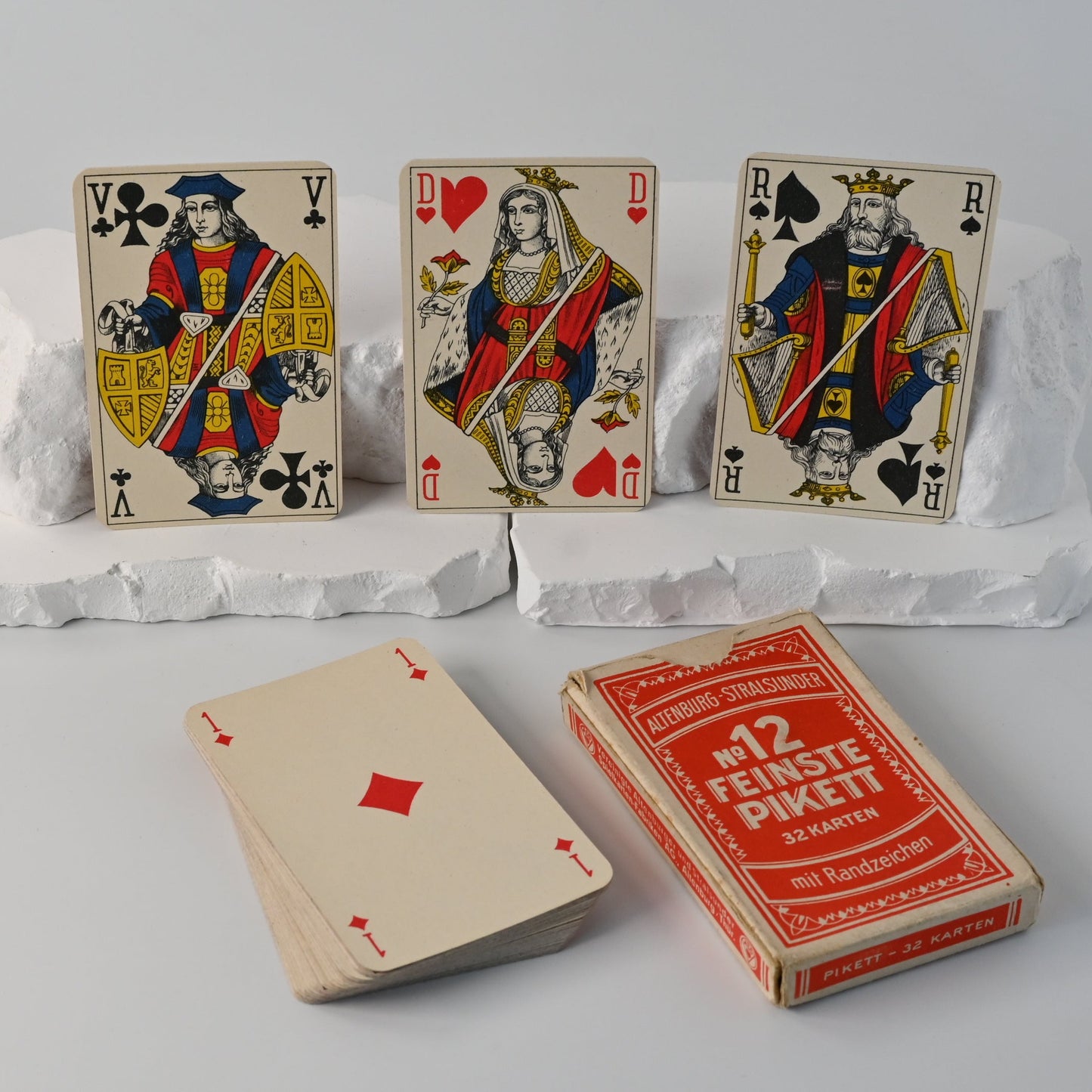 Piquet Kartenspiel, Altenburger Spielkarten, Feinste Piquet Nr 12, französisches Blatt, Einzelstück, 1930er Jahre