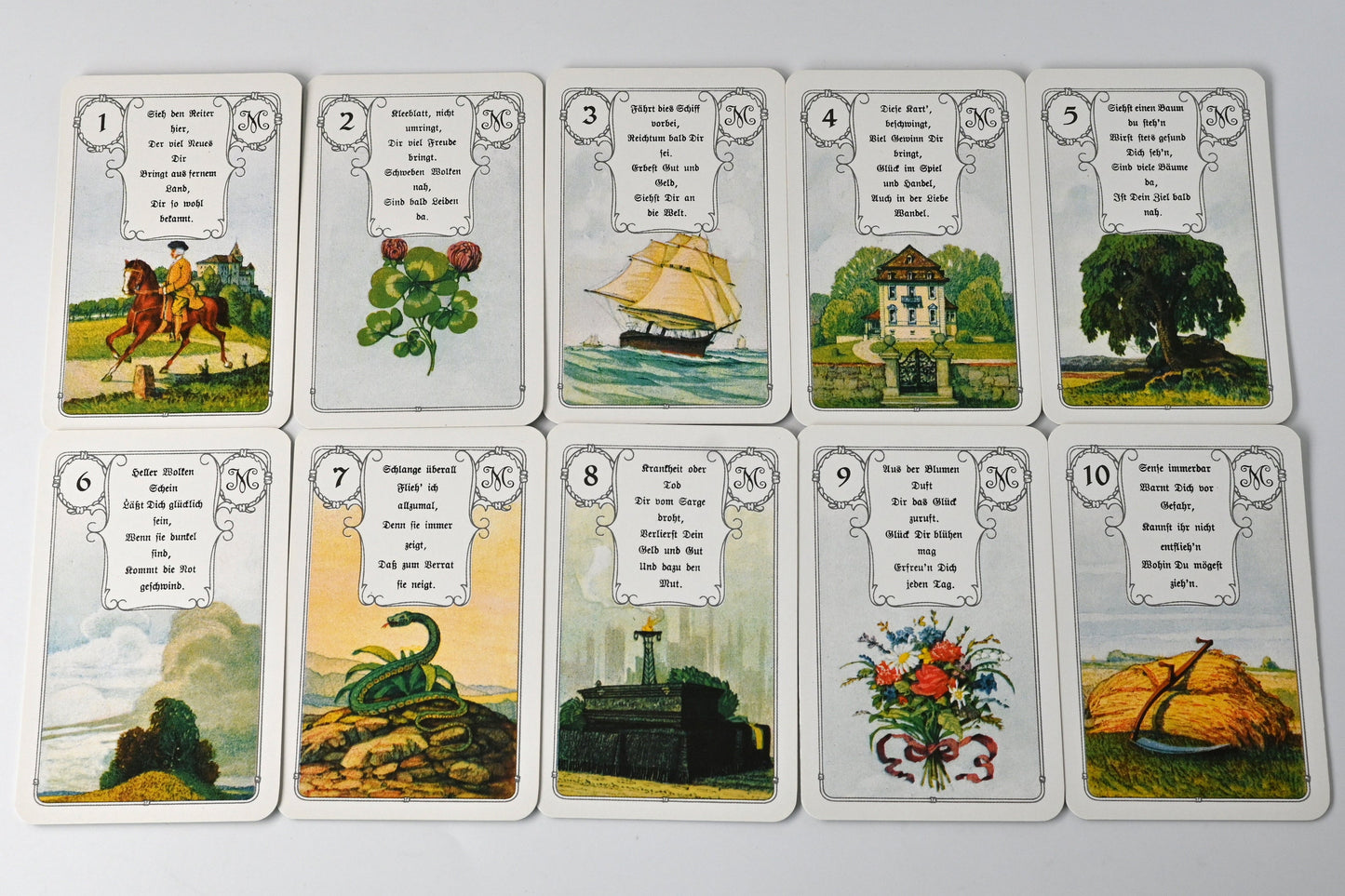 Vintage Lenormand Fortune Telling Cards Lemona with Verses, J. M. Müller & Cie, Vintage Oracle Deck, Unique Piece, 1970s
