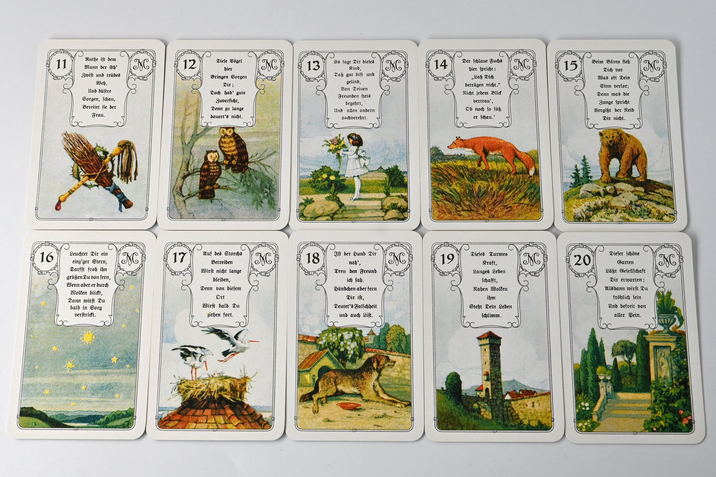 Vintage Lenormand Fortune Telling Cards Lemona with Verses, J. M. Müller & Cie, Vintage Oracle Deck, Unique Piece, 1970s