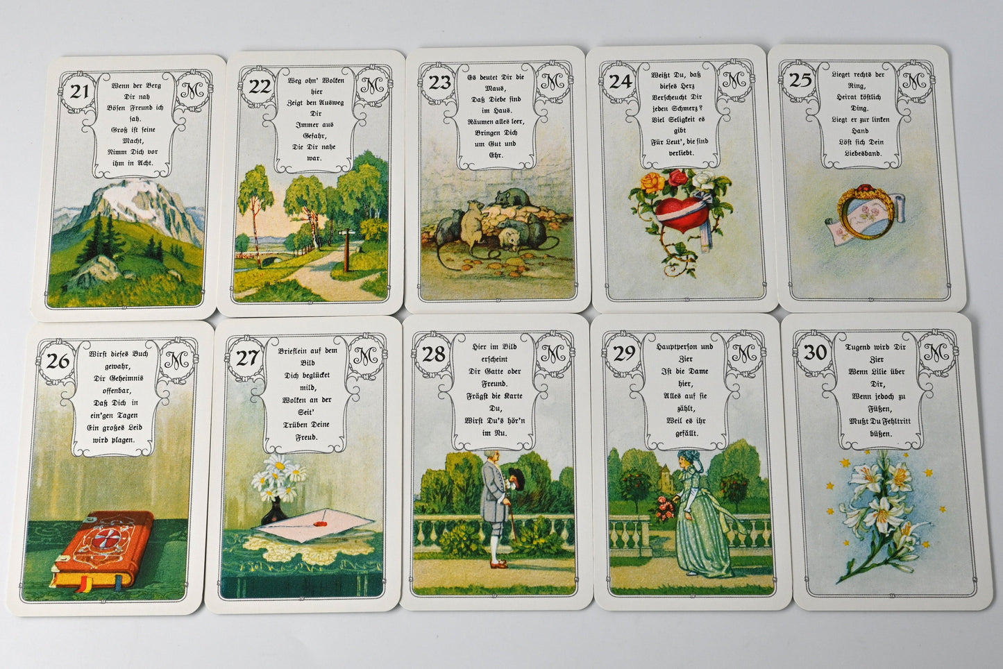 Vintage Lenormand Fortune Telling Cards Lemona with Verses, J. M. Müller & Cie, Vintage Oracle Deck, Unique Piece, 1970s