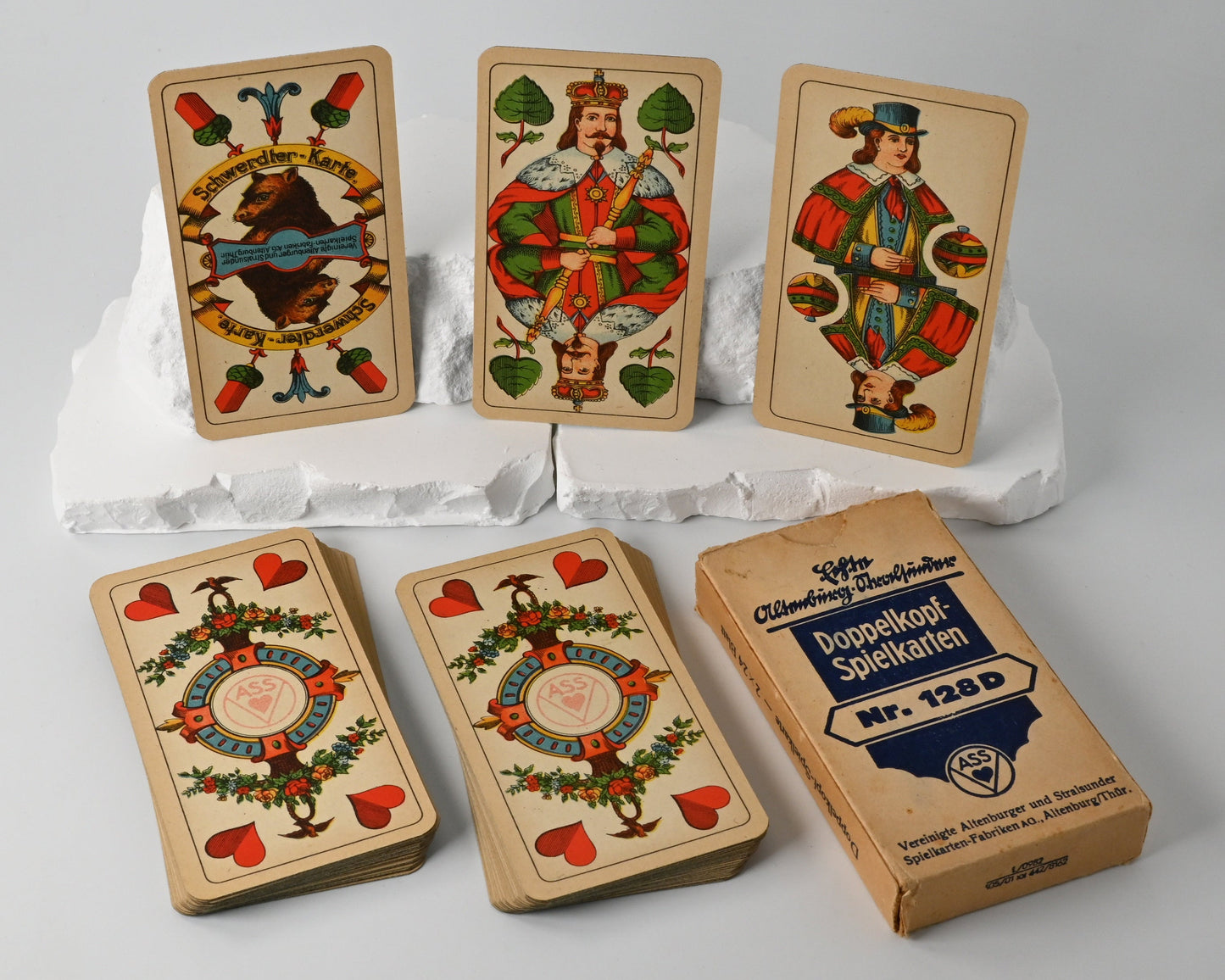 Doppelkopf Playing Cards No. 128 D, Altenburg, Schwerdter Pattern, Saxon Double Portrait, 1940s