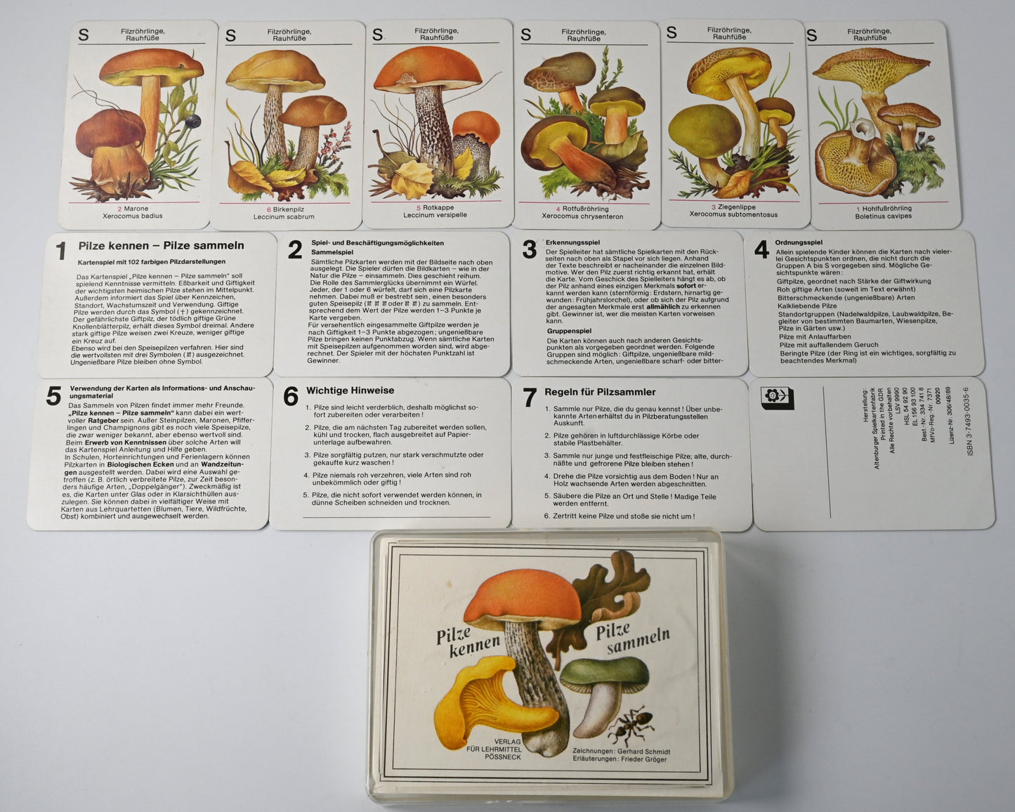 Kartenspiel DDR, Altenburger Spielkartenfabrik, Pilze kennen - Pilze sammeln, Lernspiel, Einzelstück, 1980er Jahre