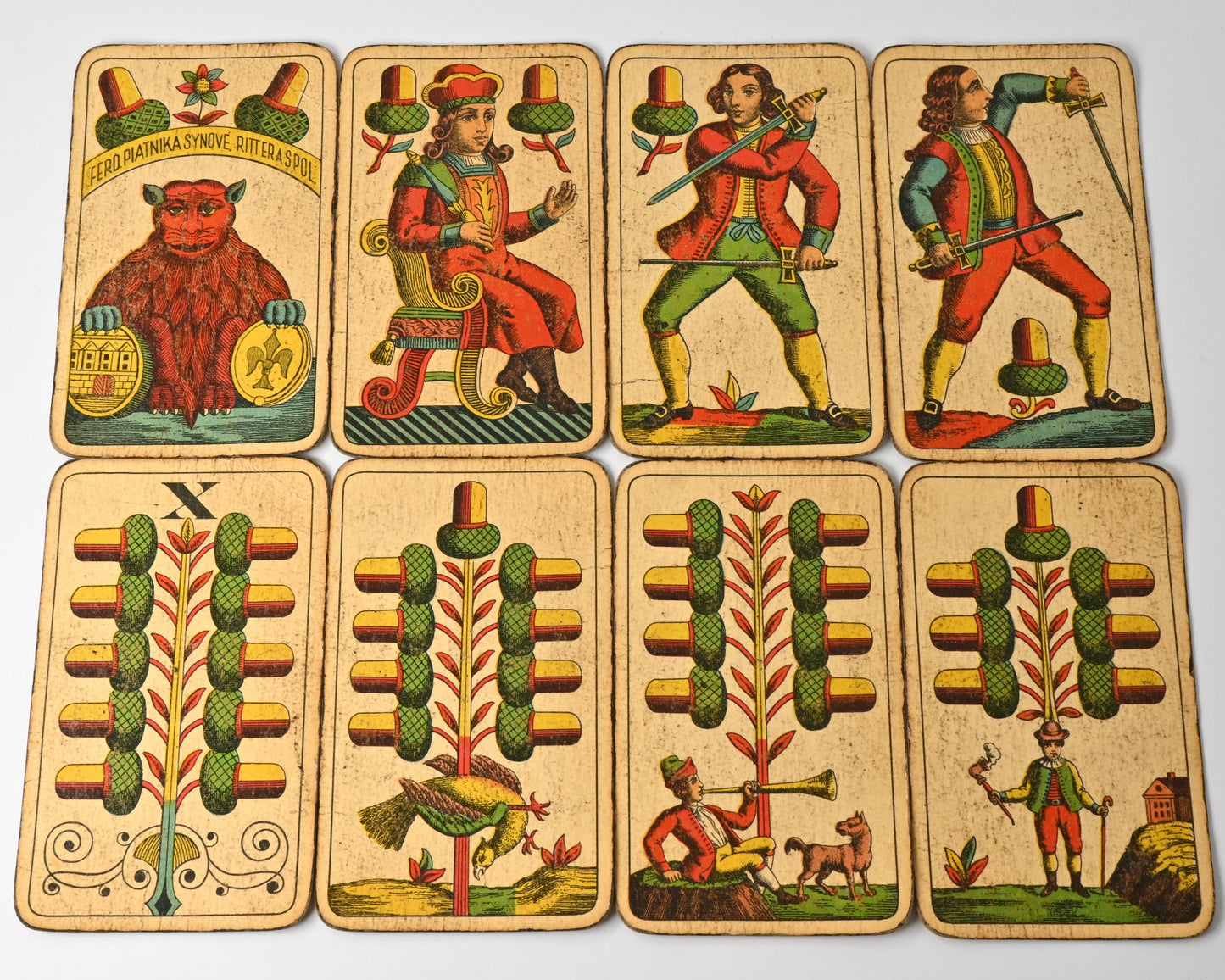 Vintage Skat Playing Cards – Ferd. Piatnik & Söhne, Bohemian / Prague Pattern, German-Suited Deck, One-of-a-Kind – ca. 1920s