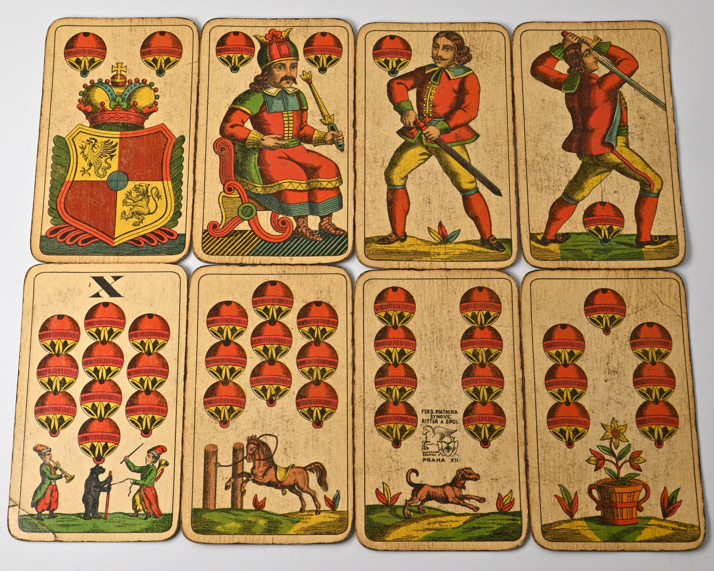 Vintage Skat Playing Cards – Ferd. Piatnik & Söhne, Bohemian / Prague Pattern, German-Suited Deck, One-of-a-Kind – ca. 1920s