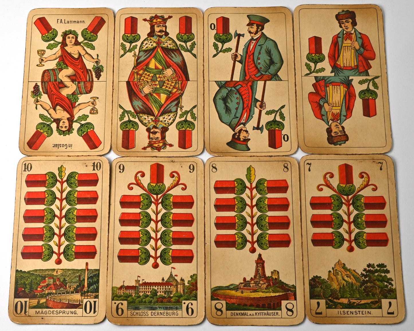 Skat Playing Cards – F.A. Lattmann Goslar, Prussian Double Image with Harz Views, German Deck, One-of-a-Kind – 1920s