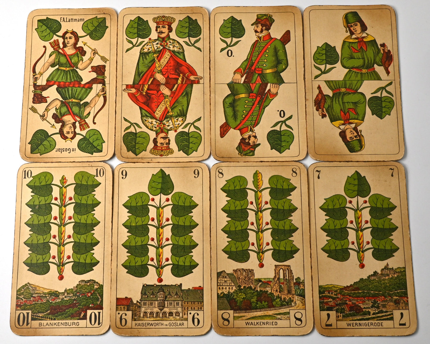 Skat Playing Cards – F.A. Lattmann Goslar, Prussian Double Image with Harz Views, German Deck, One-of-a-Kind – 1920s