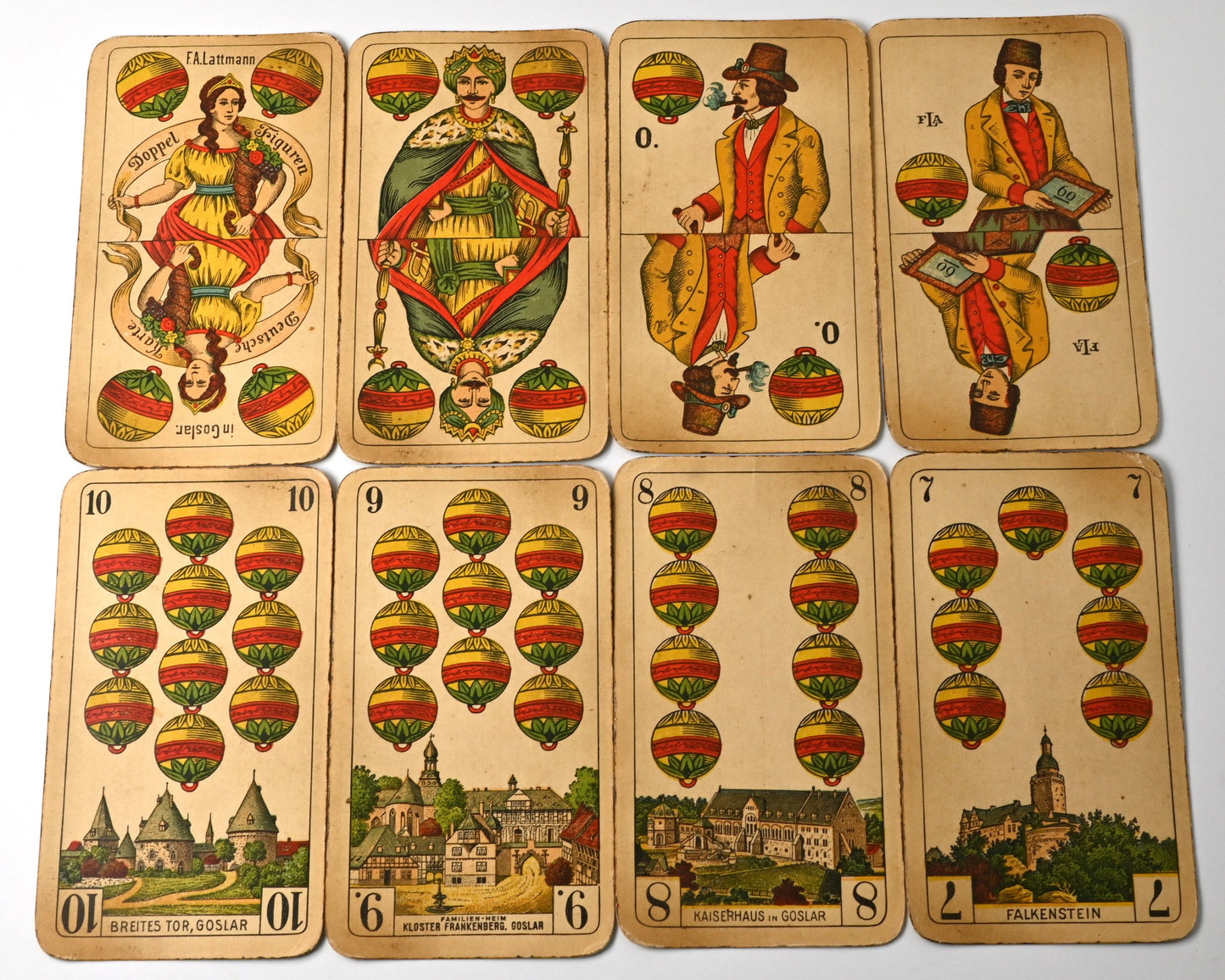 Skat Playing Cards – F.A. Lattmann Goslar, Prussian Double Image with Harz Views, German Deck, One-of-a-Kind – 1920s