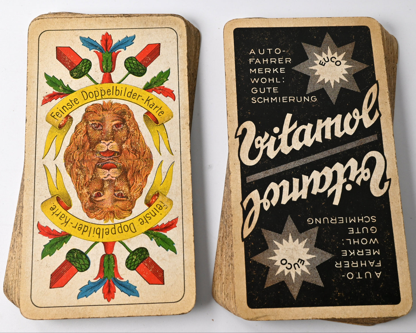 Skatspiel, Altenburger Spielkarten, feinste Doppelbilder Karte, deutsches Blatt, Vitamol Reklame, Einzelstück, 1930er Jahre