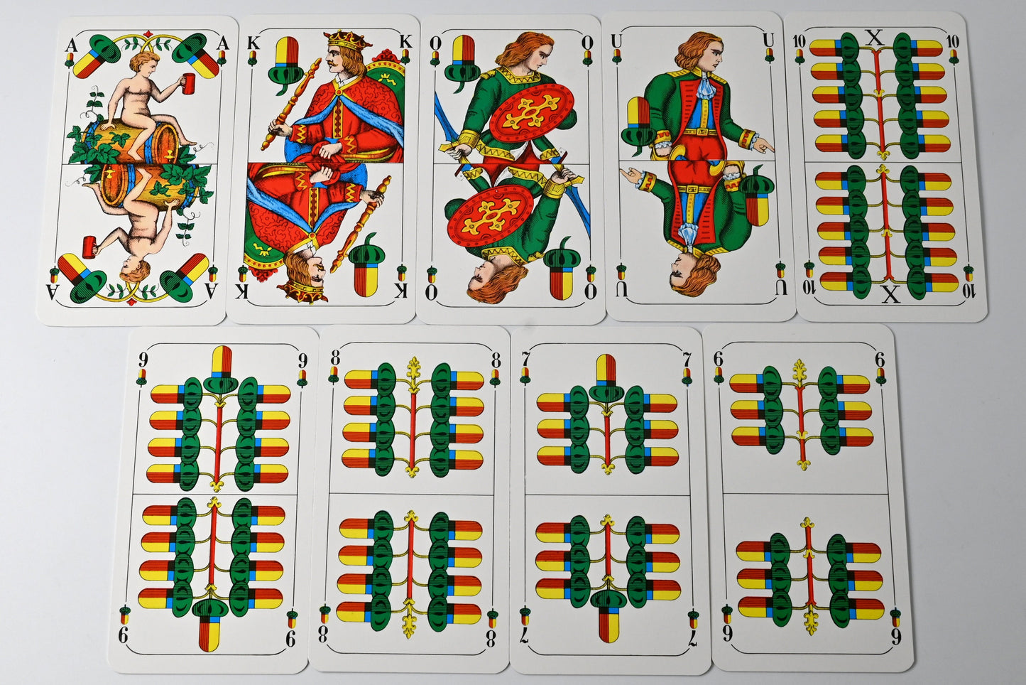 Tarock- und Schafkopfspiel – F.X. Schmid Spielkarten, bayerisches Doppelbild, Reklame BayWa, Einzelstück – 1970er Jahre