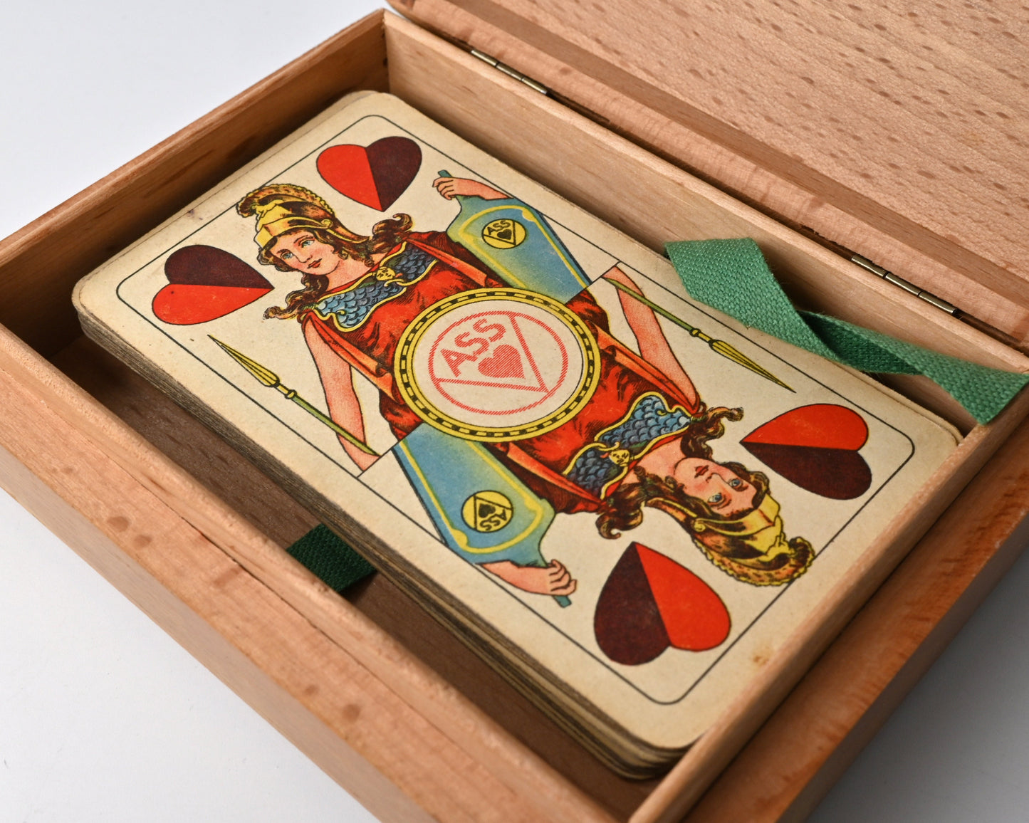 Skat Game in Wooden Box, Altenburger Playing Cards, Prussian Double-Head Pattern, German-Suited Deck, One-of-a-Kind, 1940s