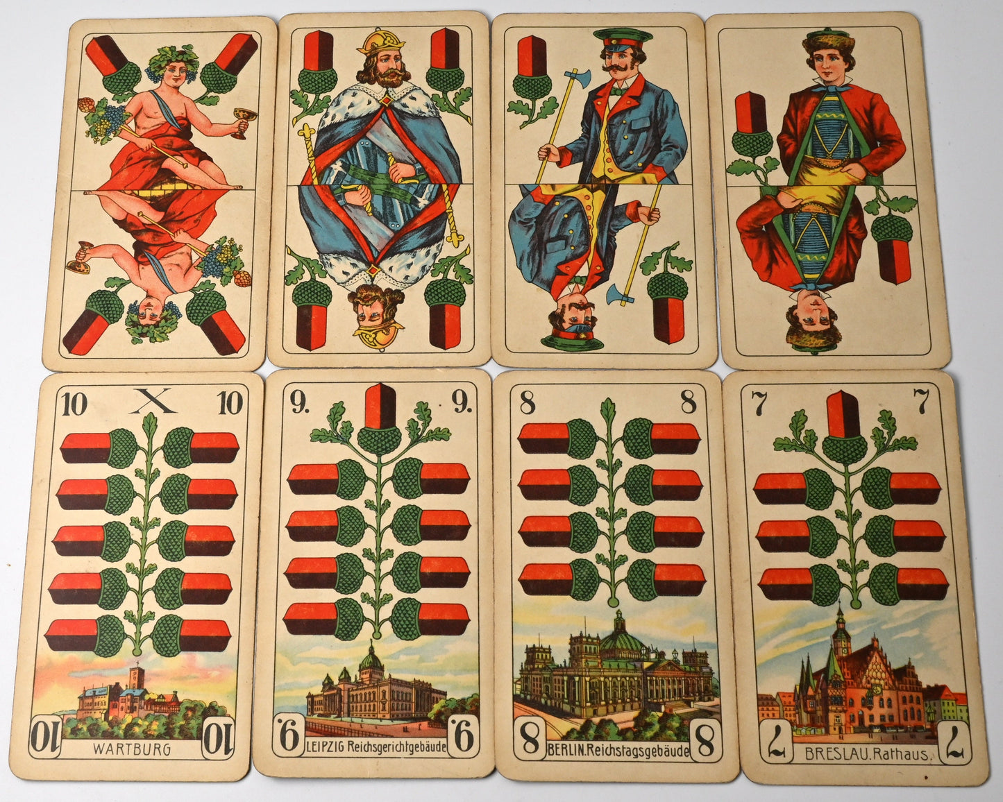 Skat Game in Wooden Box, Altenburger Playing Cards, Prussian Double-Head Pattern, German-Suited Deck, One-of-a-Kind, 1940s