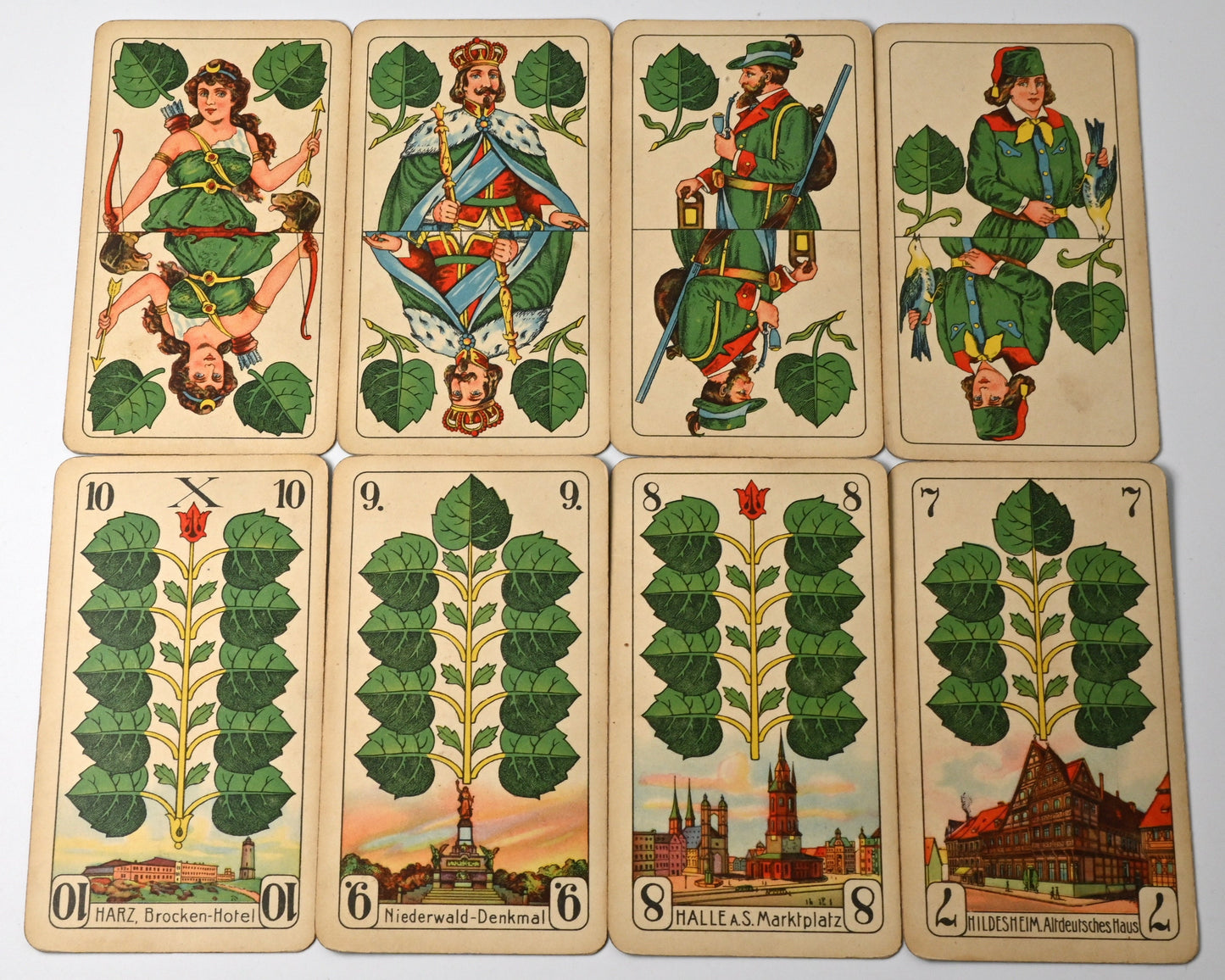 Skat Game in Wooden Box, Altenburger Playing Cards, Prussian Double-Head Pattern, German-Suited Deck, One-of-a-Kind, 1940s