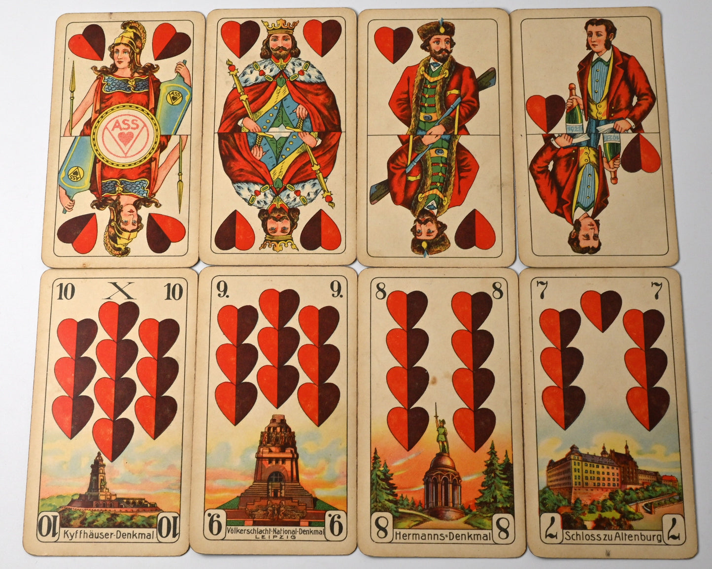 Skat Game in Wooden Box, Altenburger Playing Cards, Prussian Double-Head Pattern, German-Suited Deck, One-of-a-Kind, 1940s