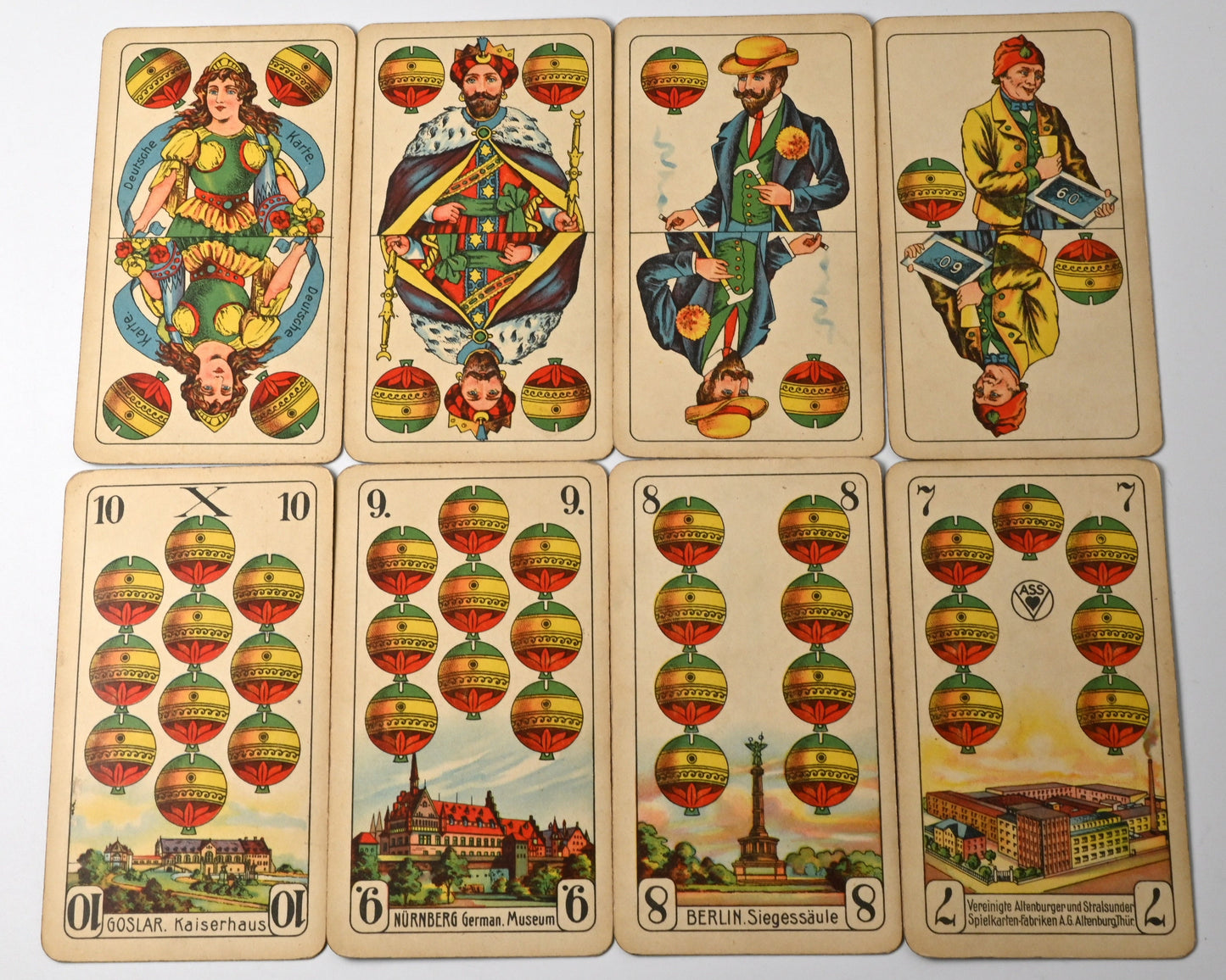 Skat Game in Wooden Box, Altenburger Playing Cards, Prussian Double-Head Pattern, German-Suited Deck, One-of-a-Kind, 1940s