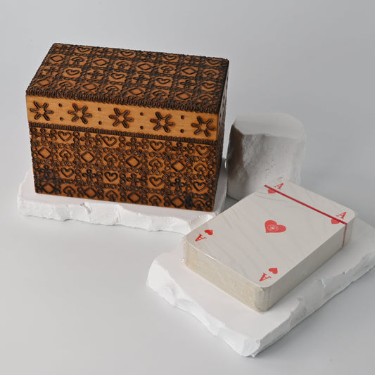 Rommé Spielkarten, 2 Kartendecks in Holzbox, Altenburger Spielkarten, geeignet für Bridge Canasta Poker, 1950er Jahre