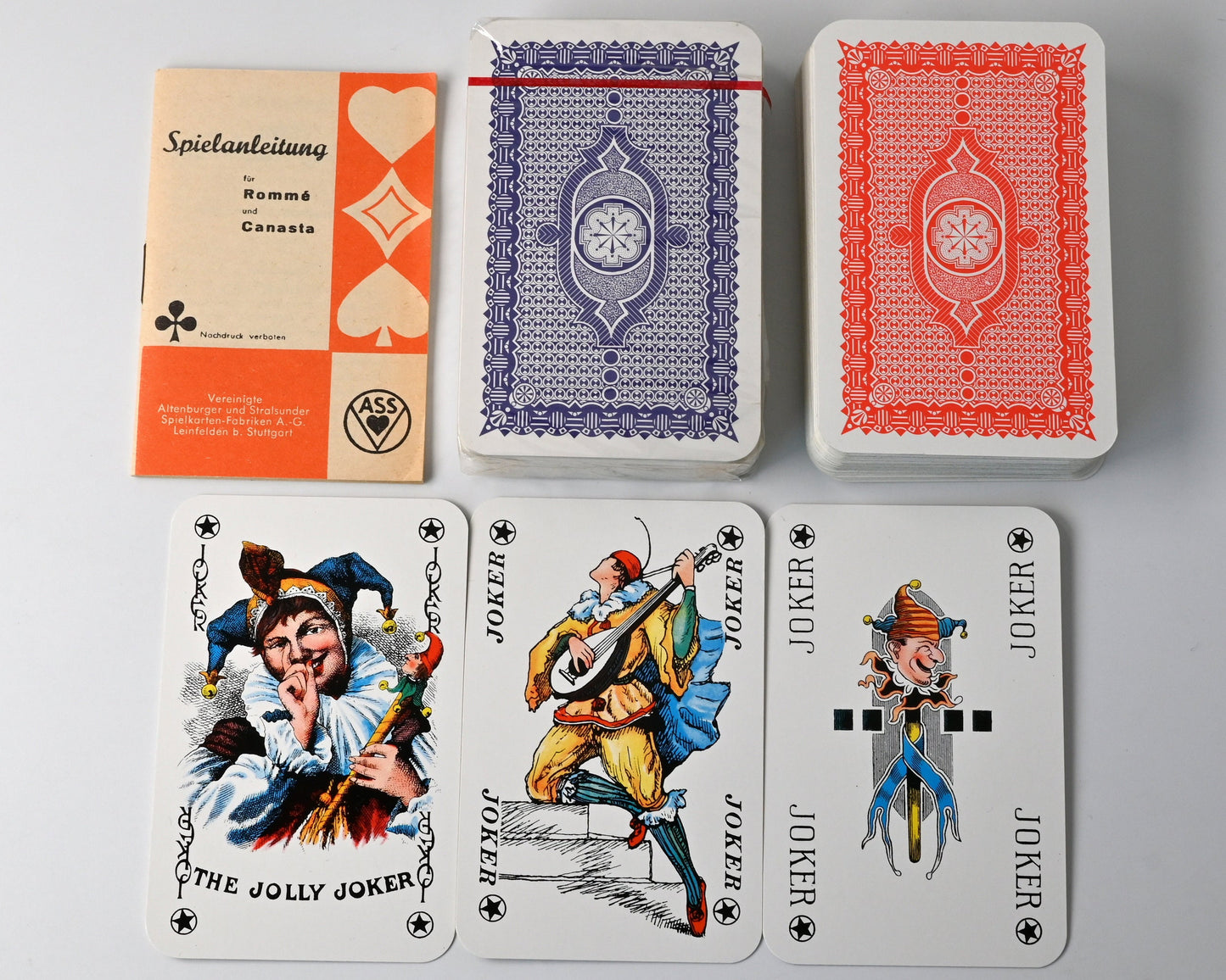 Rummy Playing Cards, 2 Decks in Wooden Box, Altenburger Playing Cards, for Bridge, Canasta, Poker, 1950s Vintage
