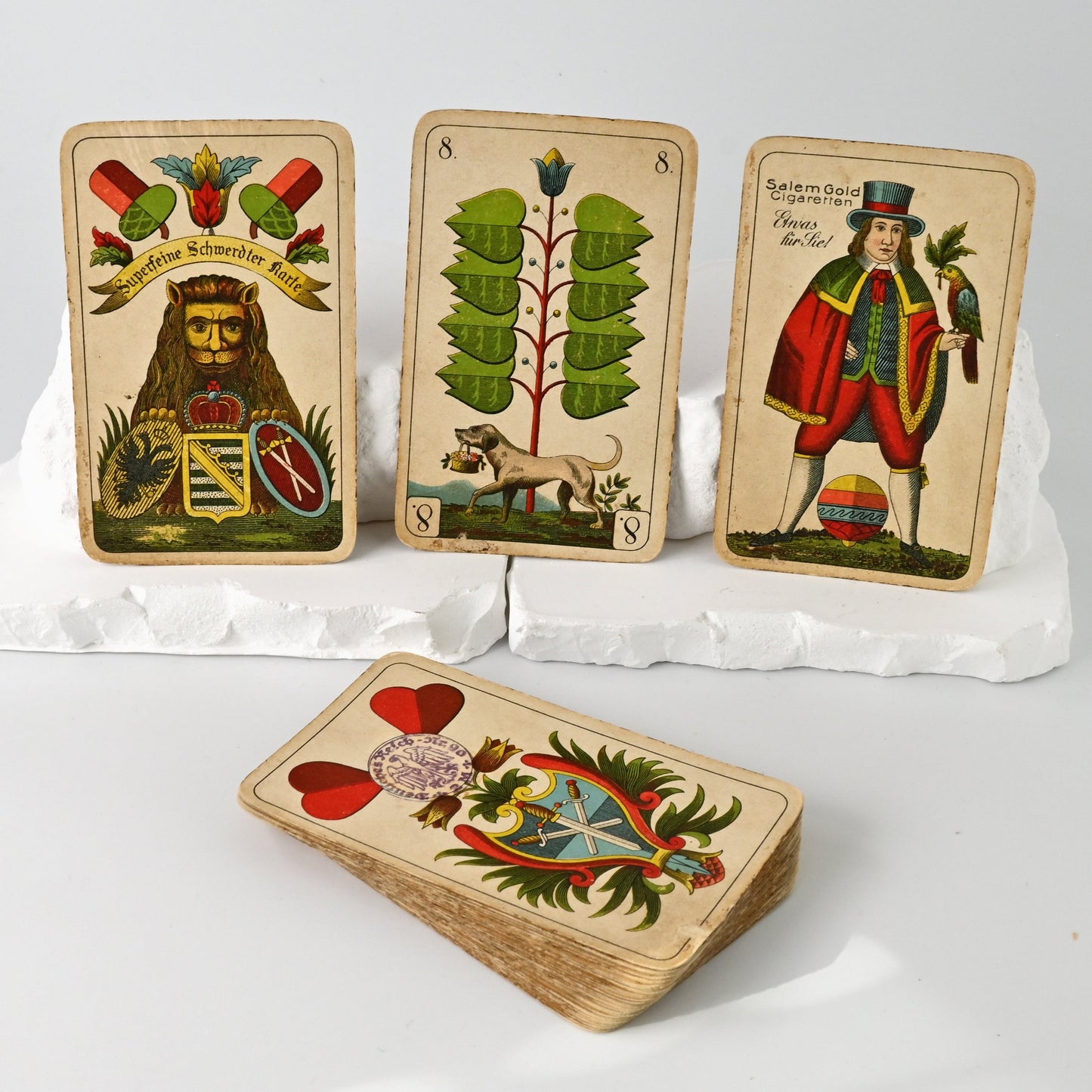 Antique Skat Playing Cards – VSS Altenburg “Superfine Schwerdter Deck”, Saxon Pattern, Salem Gold Advertising – c.1900
