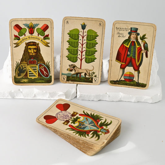 Skatspiel – Vereinigte Stralsunder Spielkarten-Fabriken, Superfeine Schwerdter Karte, sächsisches Bild, Einzelstück – um 1900