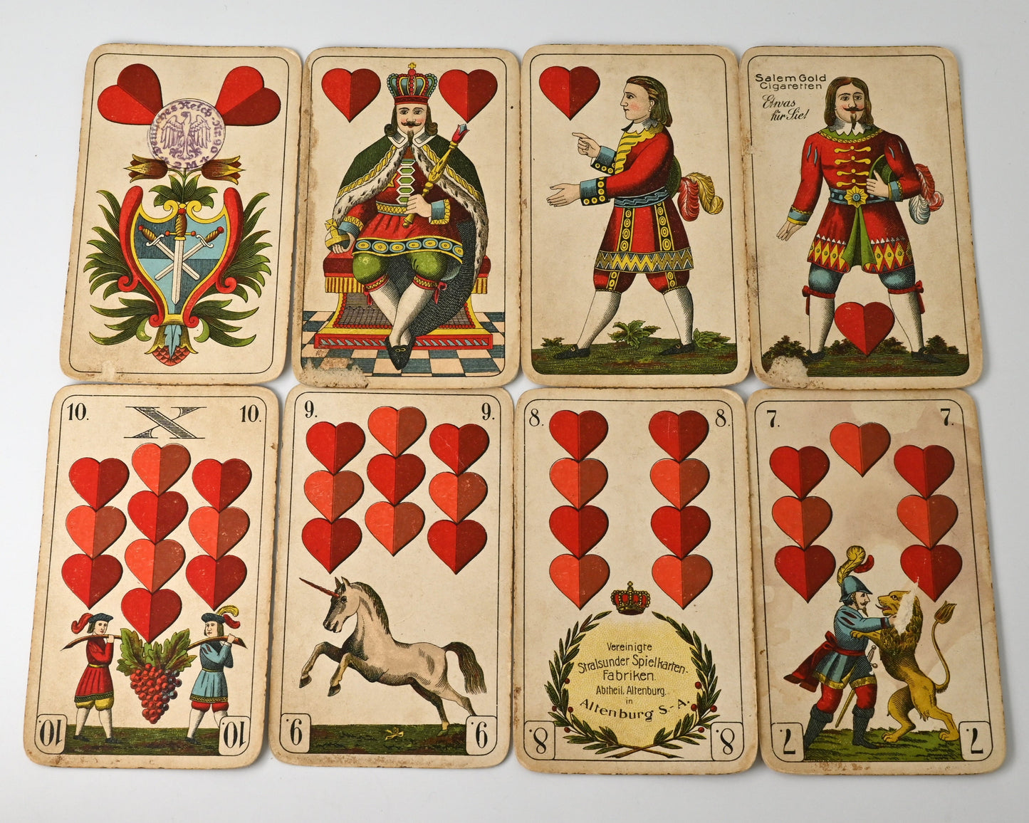 Antique Skat Playing Cards – VSS Altenburg “Superfine Schwerdter Deck”, Saxon Pattern, Salem Gold Advertising – c.1900