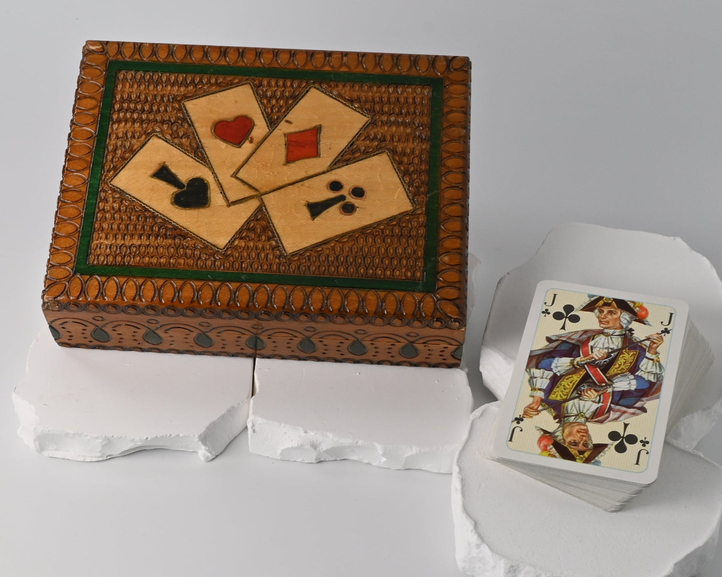 Playing Cards in Wooden Box, 2 Decks, Altenburger Playing Cards, Rococo Design, Rummy, Bridge, Poker, Canasta, 1970s