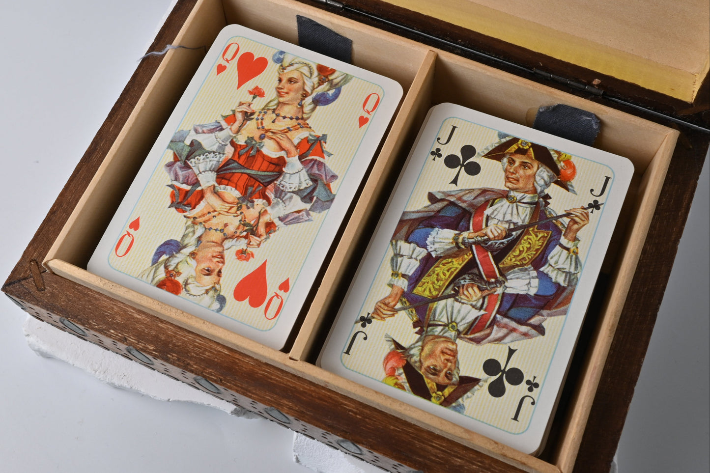 Playing Cards in Wooden Box, 2 Decks, Altenburger Playing Cards, Rococo Design, Rummy, Bridge, Poker, Canasta, 1970s