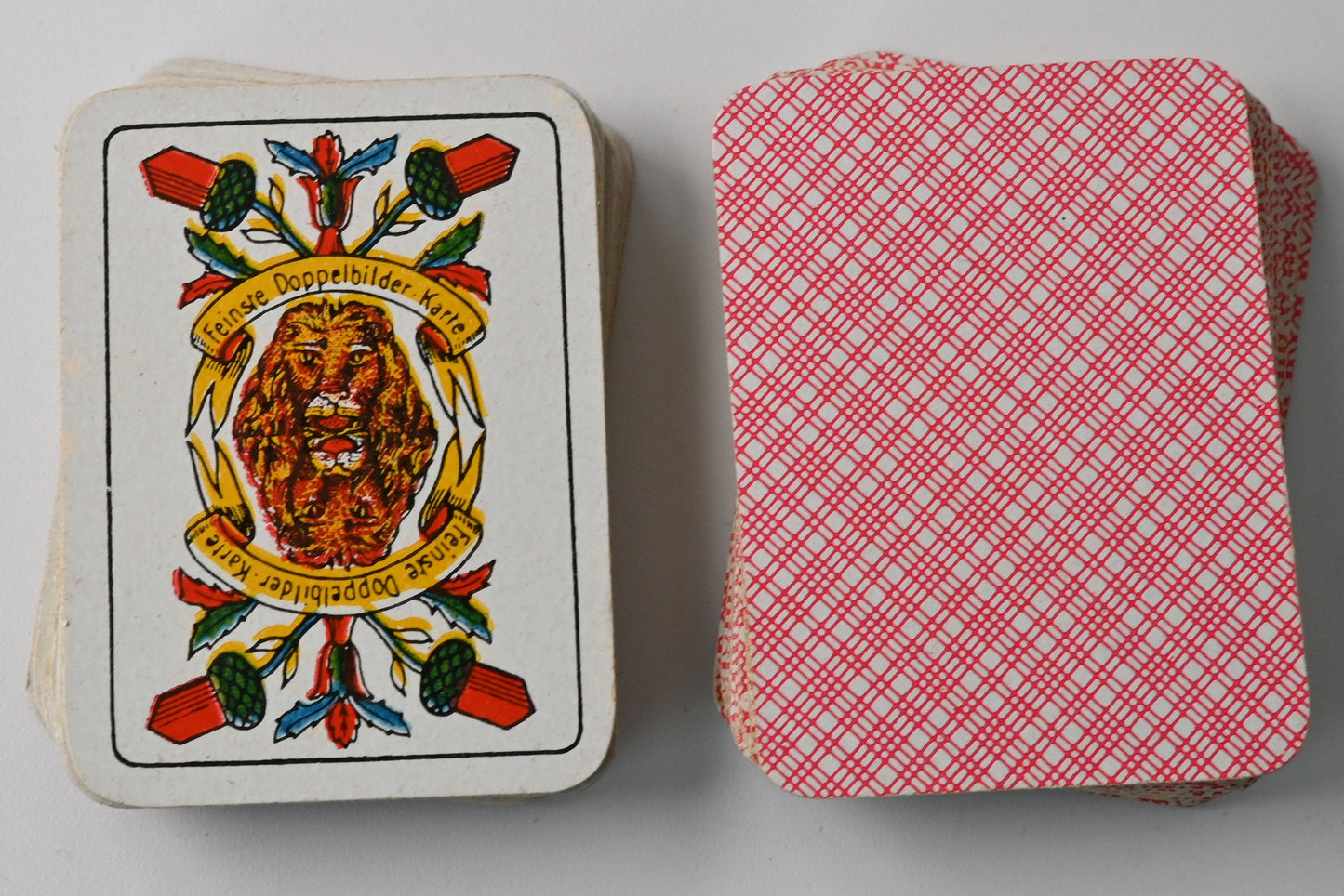 Tarock - Miniatur, Schafkopf, in Streichholzschachtel, B Dondorf Design in ASS Zeit, feine Doppelbilder Karte, Einzelstück, 1930er Jahre