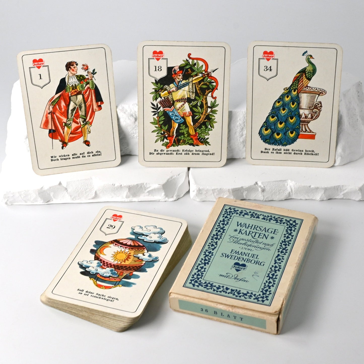 Wahrsagekarten – Emanuel Swedenborg Orakel, Bielefelder Spielkarten GmbH, Karten zur Zukunftsdeutung, spirituelles Kartendeck, Einzelstück – 1950er Jahre