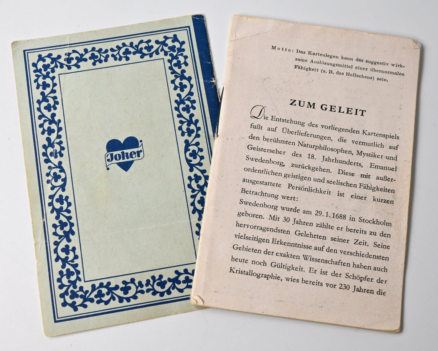Wahrsagekarten – Emanuel Swedenborg Orakel, Bielefelder Spielkarten GmbH, Karten zur Zukunftsdeutung, spirituelles Kartendeck, Einzelstück – 1950er Jahre