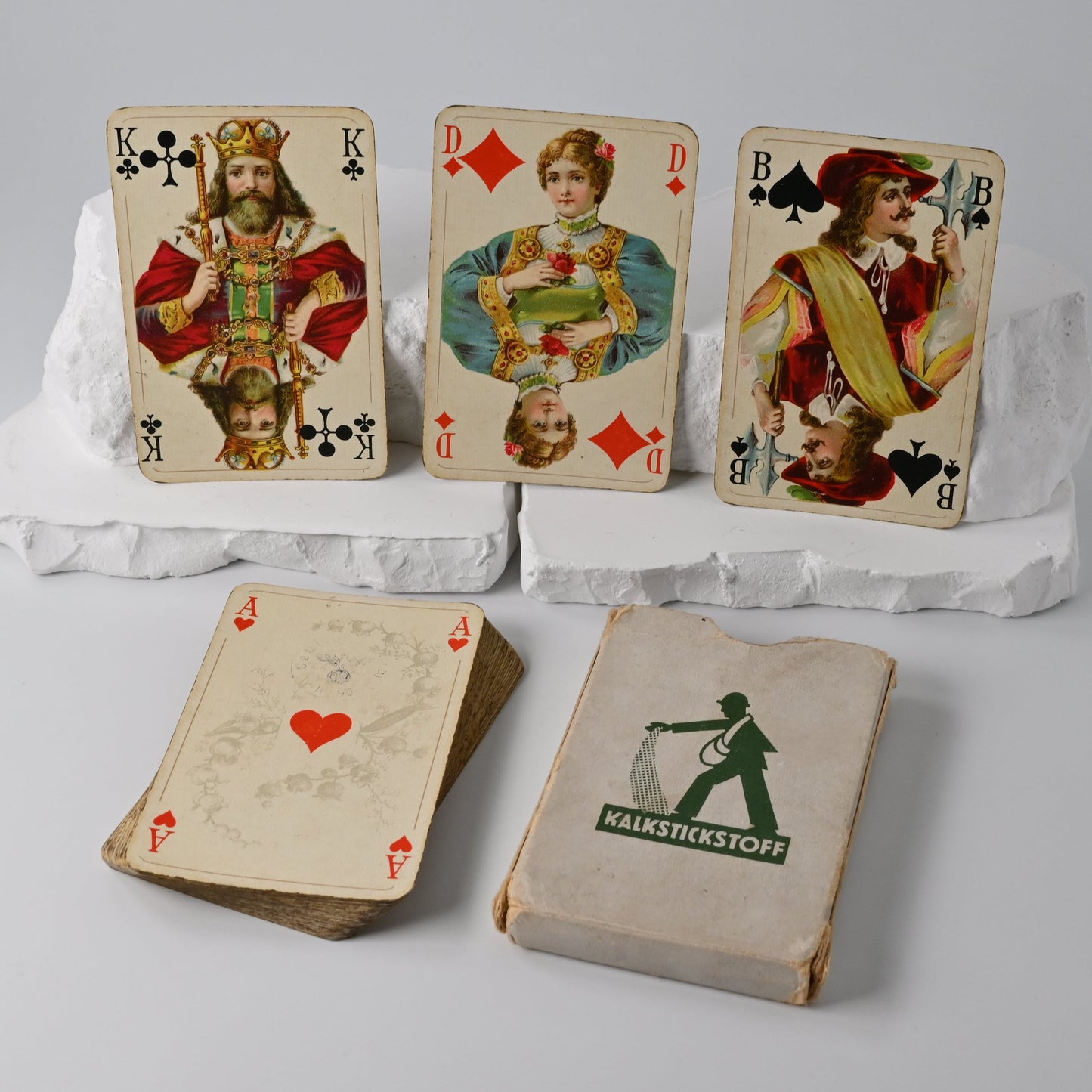 Skatspiel, Altenburger Spielkarten, Reklame - Kalkstickstoff ist Trumpf, französisches Blatt, Goldschnitt, Einzelstück, 1930er Jahre