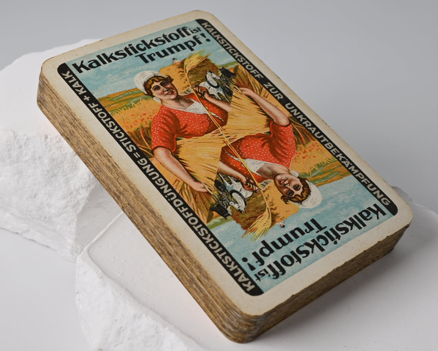 Skatspiel, Altenburger Spielkarten, Reklame - Kalkstickstoff ist Trumpf, französisches Blatt, Goldschnitt, Einzelstück, 1930er Jahre